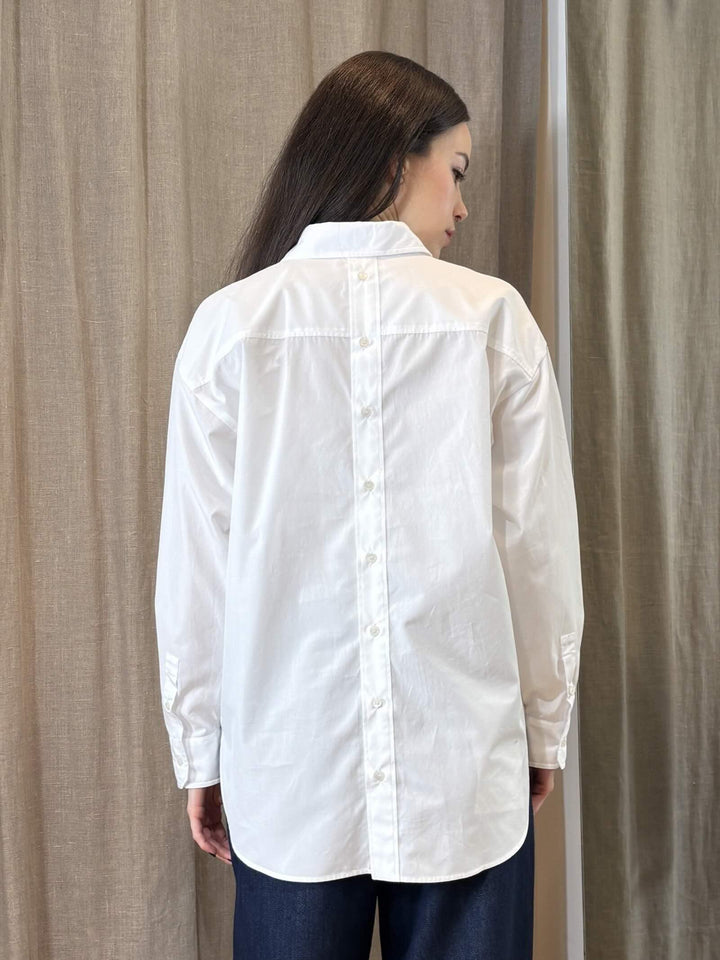 camicia bianca over in cotone con bottoni sul retro EDERE001 iBLUES