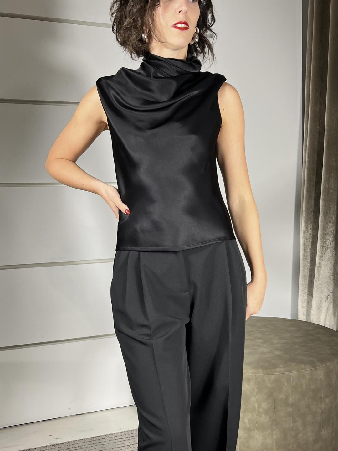 TOP NERO IN RASO CON FIOCCO ADELITA TOPZ99 PINKO