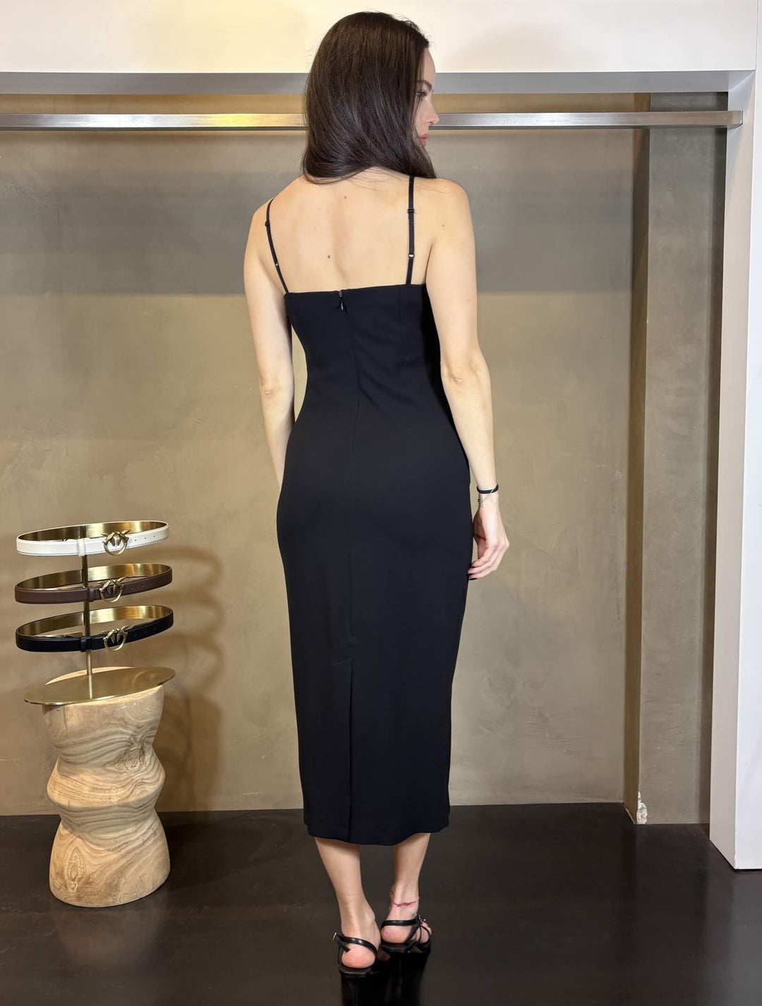 abito midi nero con ricamo gioiello argento CARRUBAZ99 PINKO