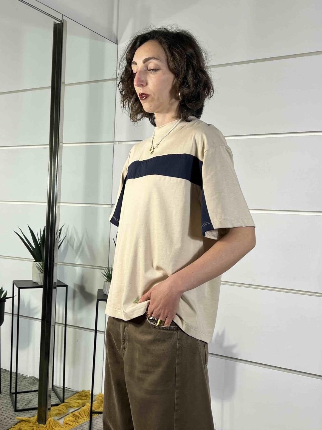 t-shirt manica corta over con banda davanti blu PE260120AVORIO/BLU TENSIONE IN