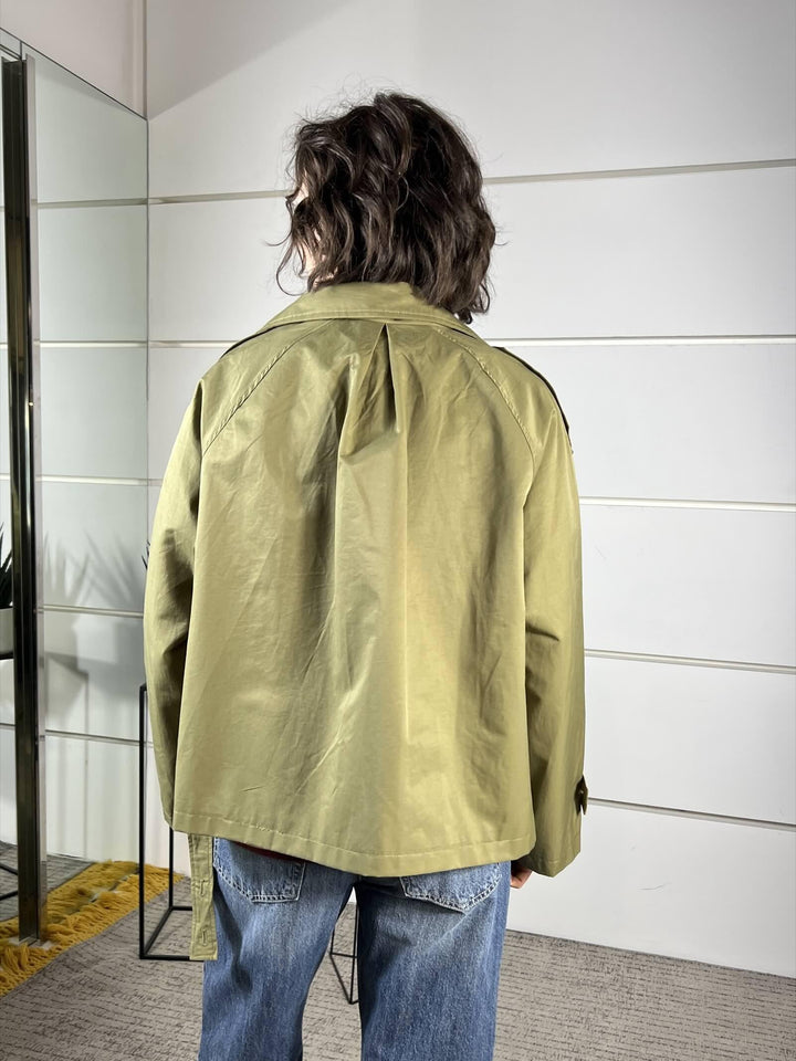 trench doppiopetto media lungezza 67%co 33%ny T812VERDE MILITARE SUSY MIX