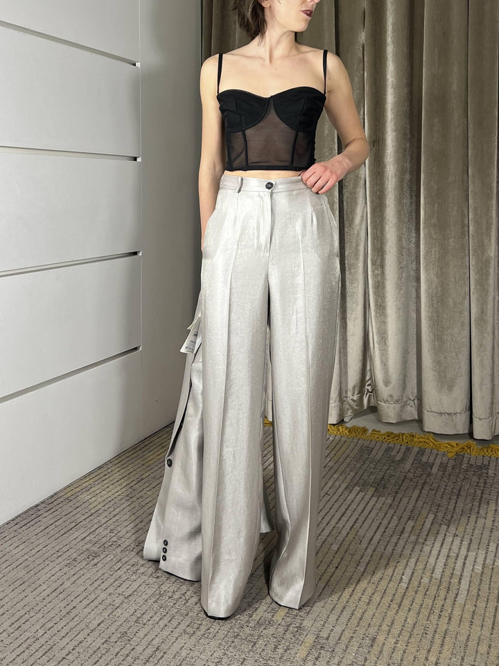 pantalone a palazzo grigio perla PGE-Q100PERLA HAVE ONE