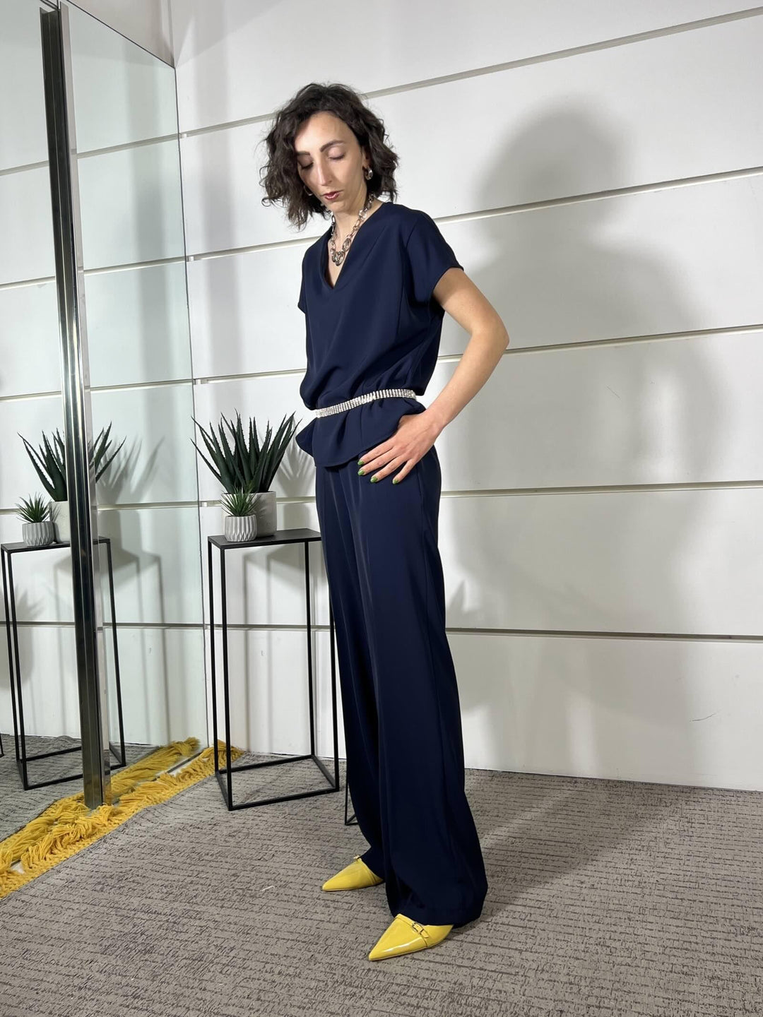 completo blu blusa scollo a v e pantalone 30621BLU SUSY MIX