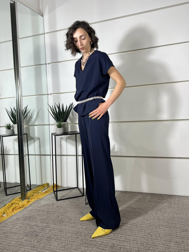 completo blu blusa scollo a v e pantalone 30621BLU SUSY MIX