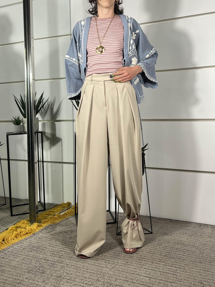 pantalone con pince palazzo in viscosa beige 26P4364GEIGE TENSIONE IN