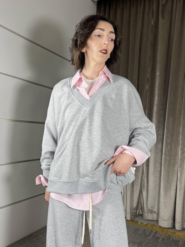 felpa scolloa v over garzata grigia TAB0566GRIGIO VICOLO