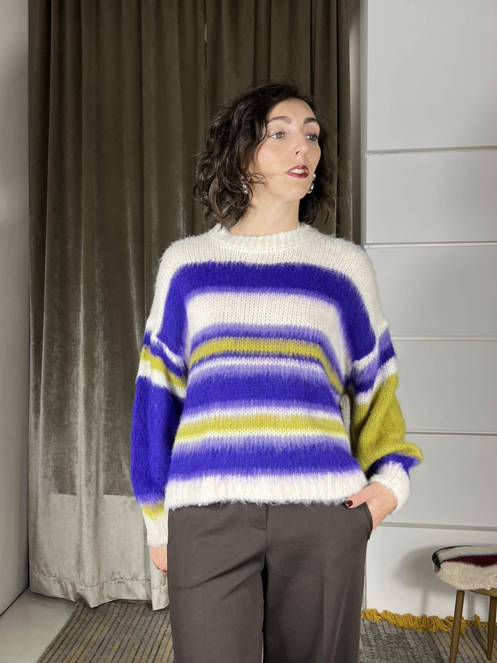 maglione a righe in misto lana MFP-P277PANNA/LILLA/VIOLA/PISTACCHIO HAVE ONE