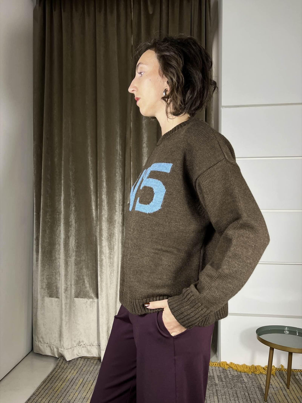 maglione gricollo con n 5 in misto lana e alpaca brown W5HMJ56A400BROWN TENSIONE IN