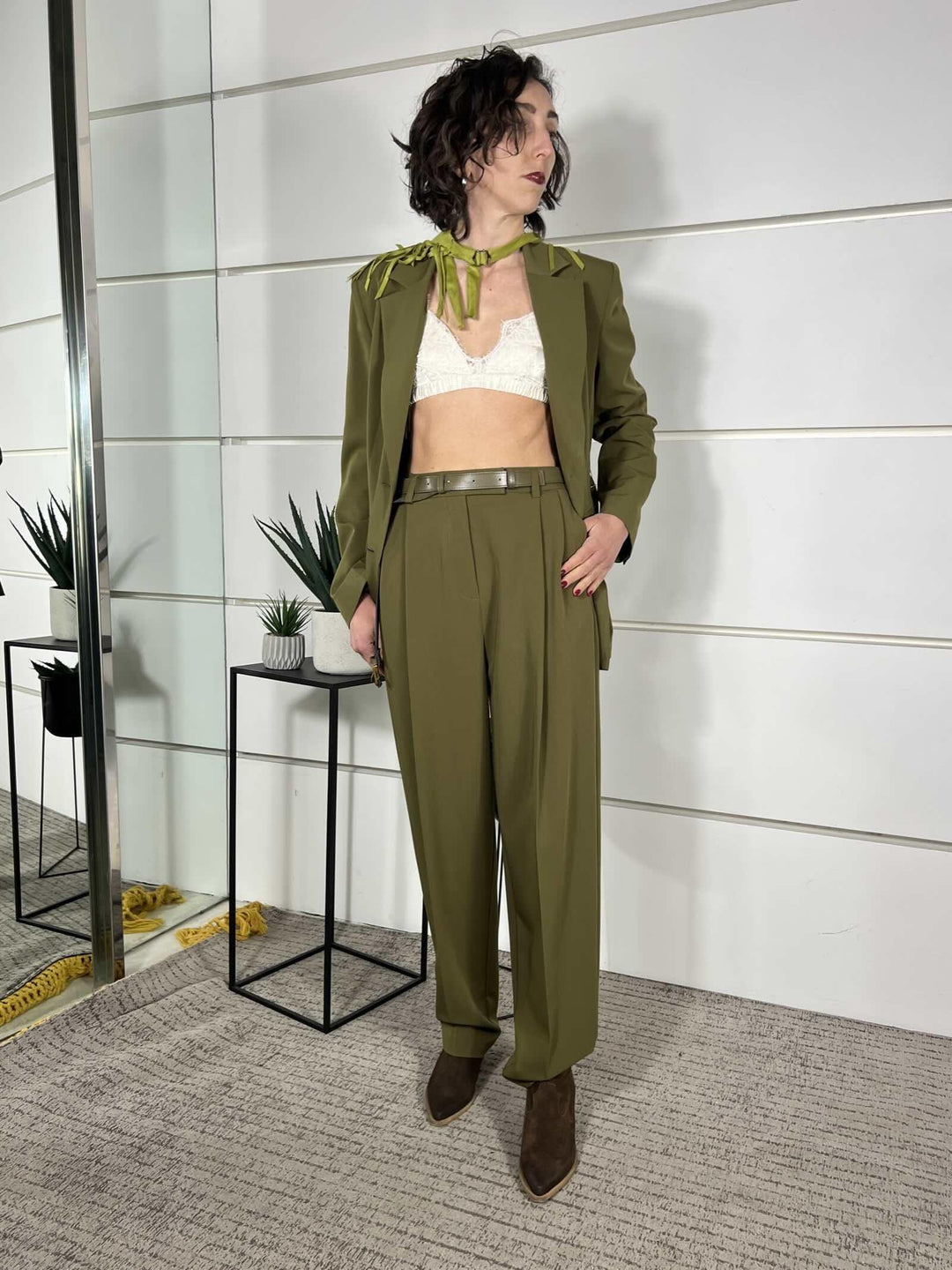 pantalone con pinces e cintura pistacchio P8C0LIC1748 IMPERIAL