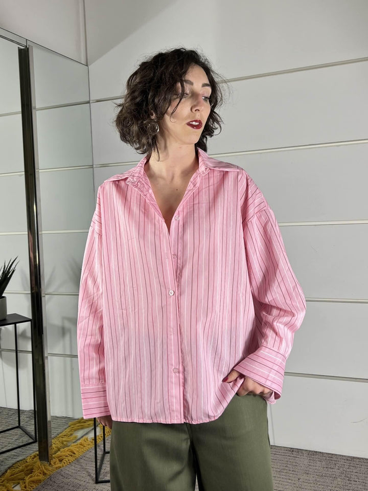 camicia over gessata rosa in  viscosa C1051PY22ROSA SUSY MIX