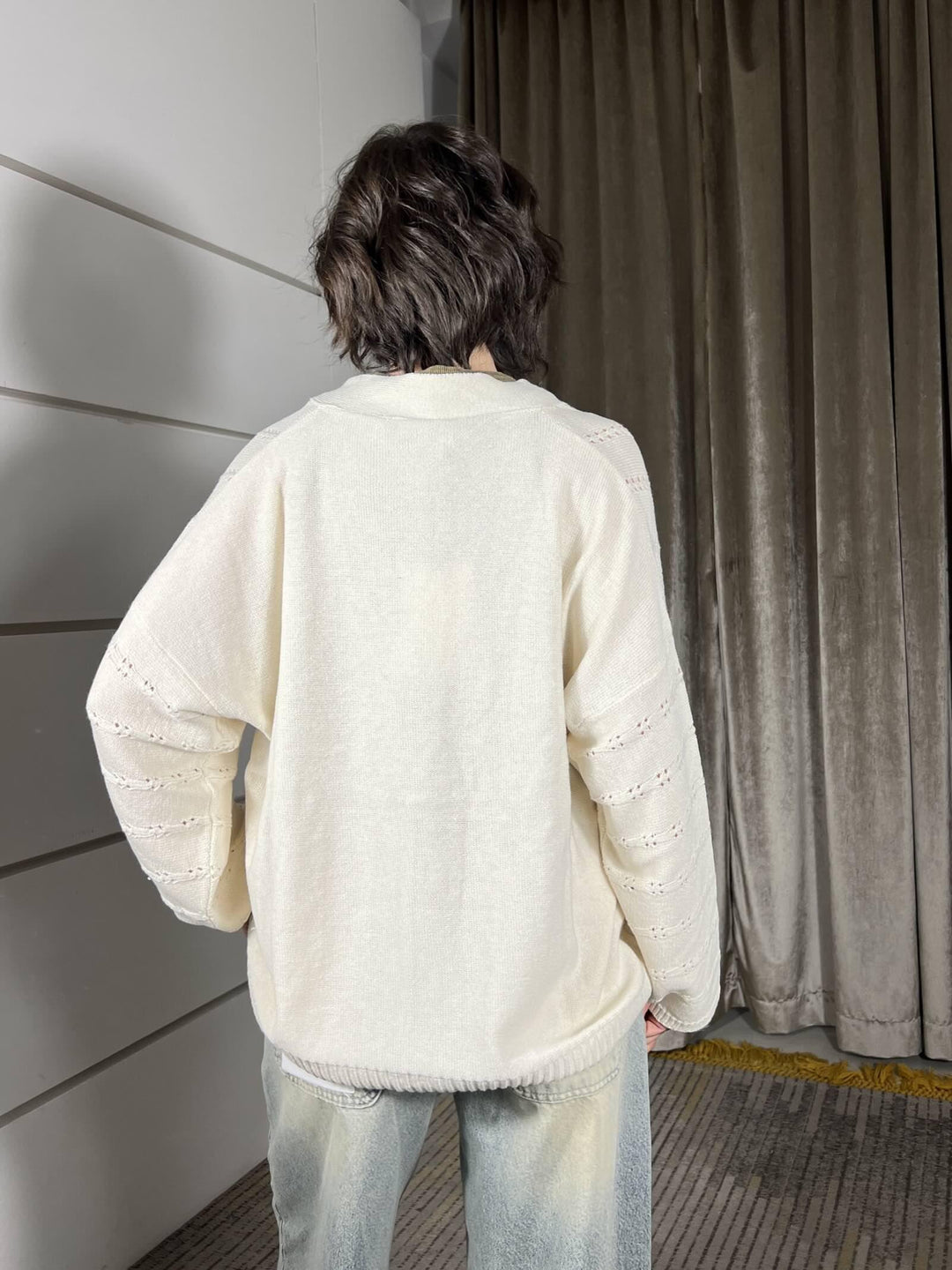 cardigan con frange scollo a v in cotone burro MEV-Q016BURRO HAVE ONE