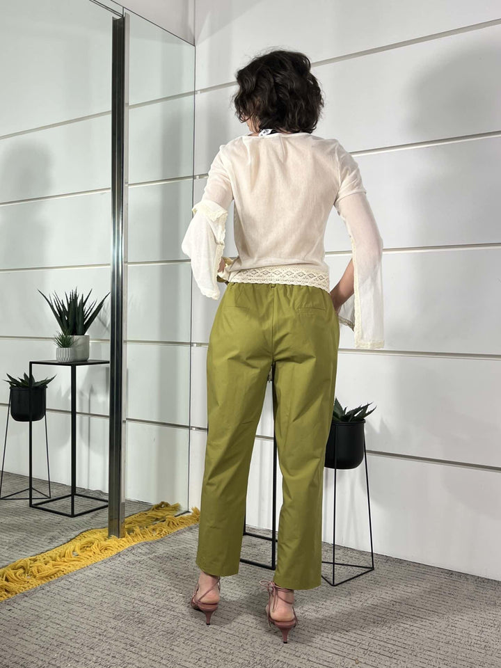 pantalone olio in cotone a sigaretta TAB2057OLIO 25 VICOLO