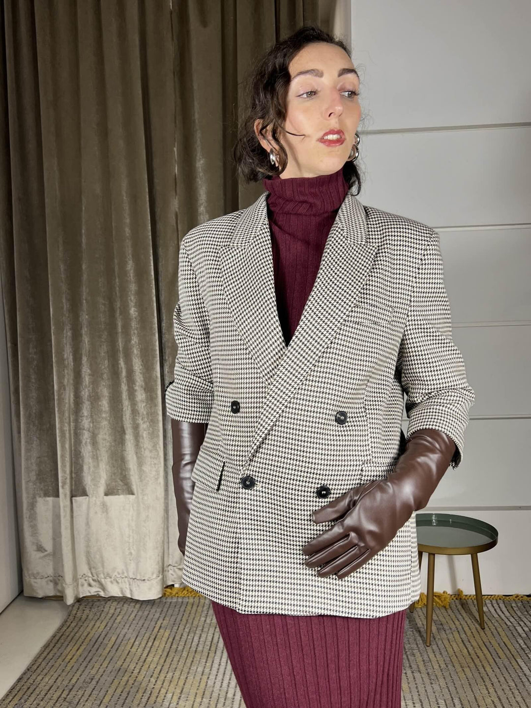 giacca pied de poule con guanto staccabile in ecopelle moro TF2107MORO/BURRO/NERO VICOLO