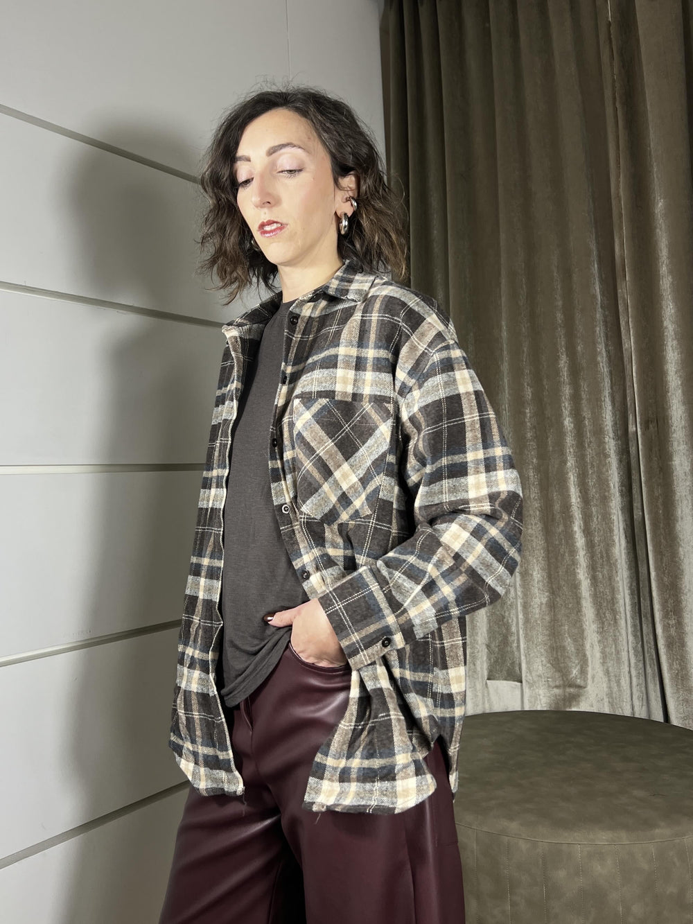 camicia a quadri over blu 48981BLU SUSY MIX