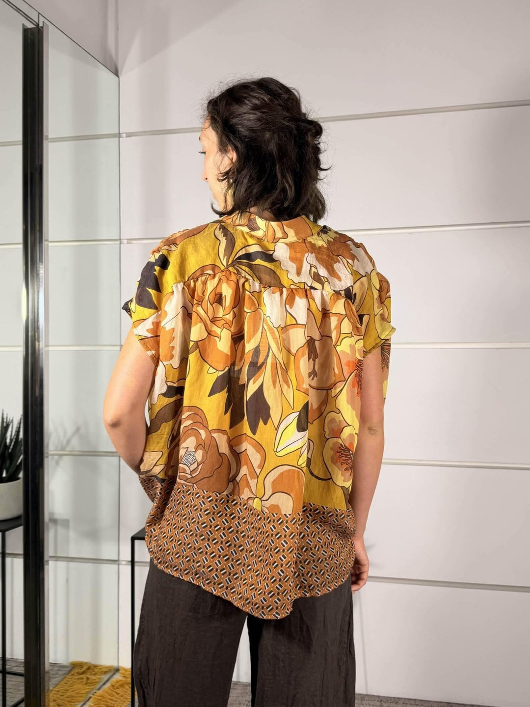 camicia fantasia a fiori senape in mussola S3313226SENAPE SUSY MIX
