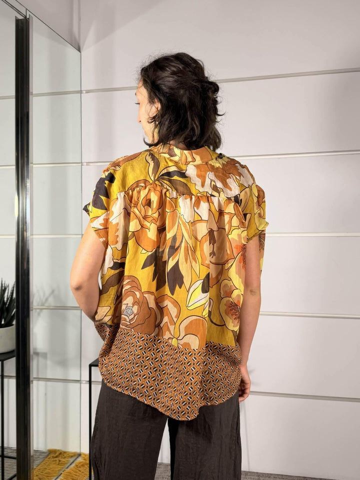 camicia fantasia a fiori senape in mussola S3313226SENAPE SUSY MIX