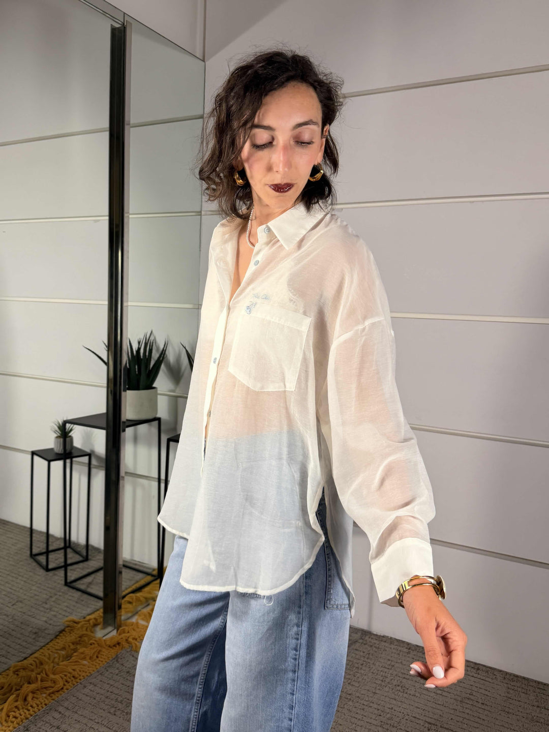 camicia bianca in mussola con ricamo tres chic WM2687BIANCO SPICY CAFE