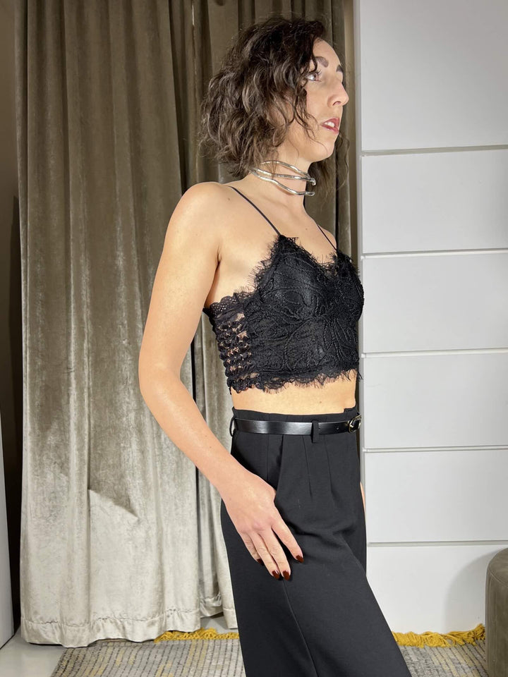 top in pizzo nero con ricami J01Y0818NERO PHILIA LOFT