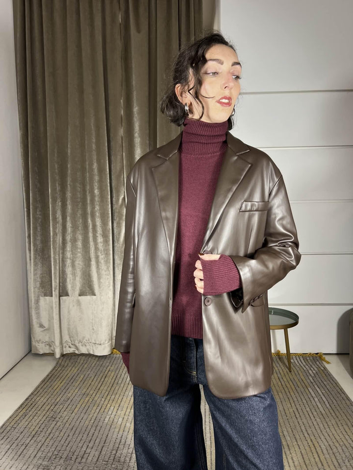 giacca over in ecopelle con spacchi moro 26B1053MORO TENSIONE IN