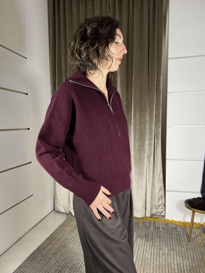 maglione con zip 100% lana vino WL794AI25VINO TENSIONE IN