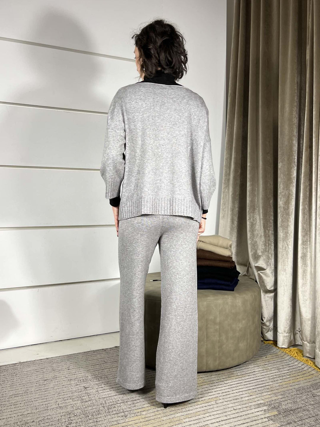 completo grigio maglia e pantalone a palazzo in calda viscosa LN871325GRIGIO SUSY MIX