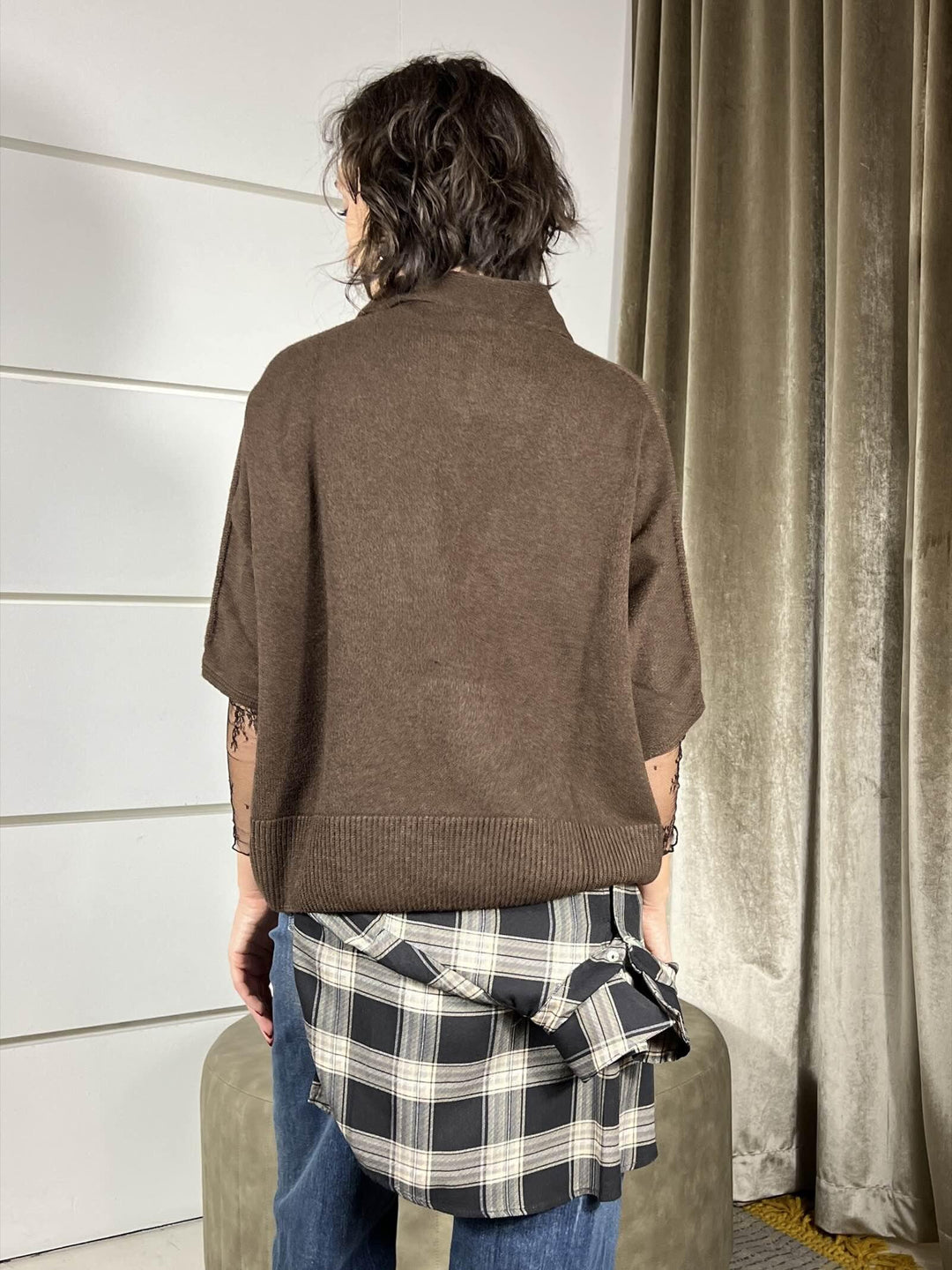 maglione a polo manica corta over marrone D80886MARRONE TENSIONE IN