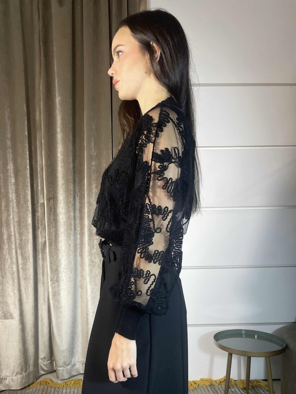 MAGLIA NERA IN TULLE CON RICAMI A25CPMGE0101V0003 CORSELLINI