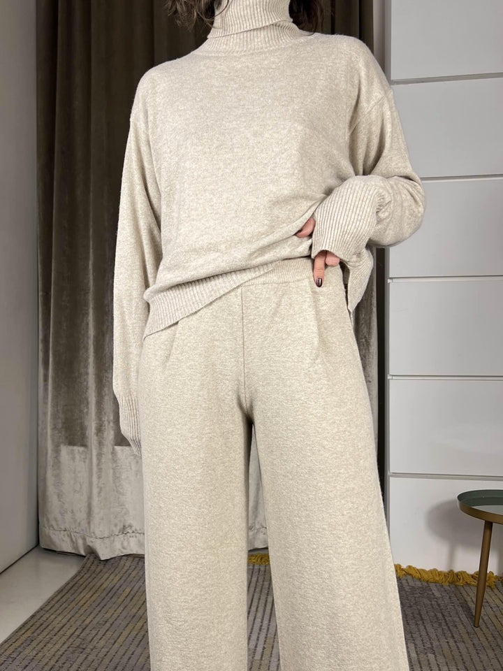 pantalone a palazzo con elastico in vita misto lana sabbia 22107FSABBIA VICOLO