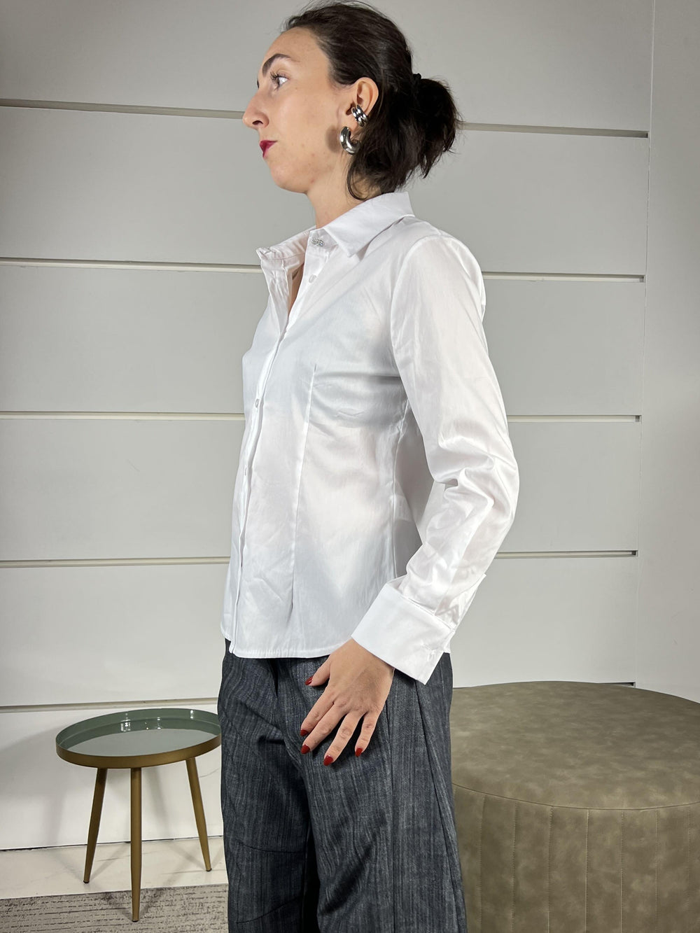camicia con bottone gioiello bianca 748V25BIANCO SUSY MIX