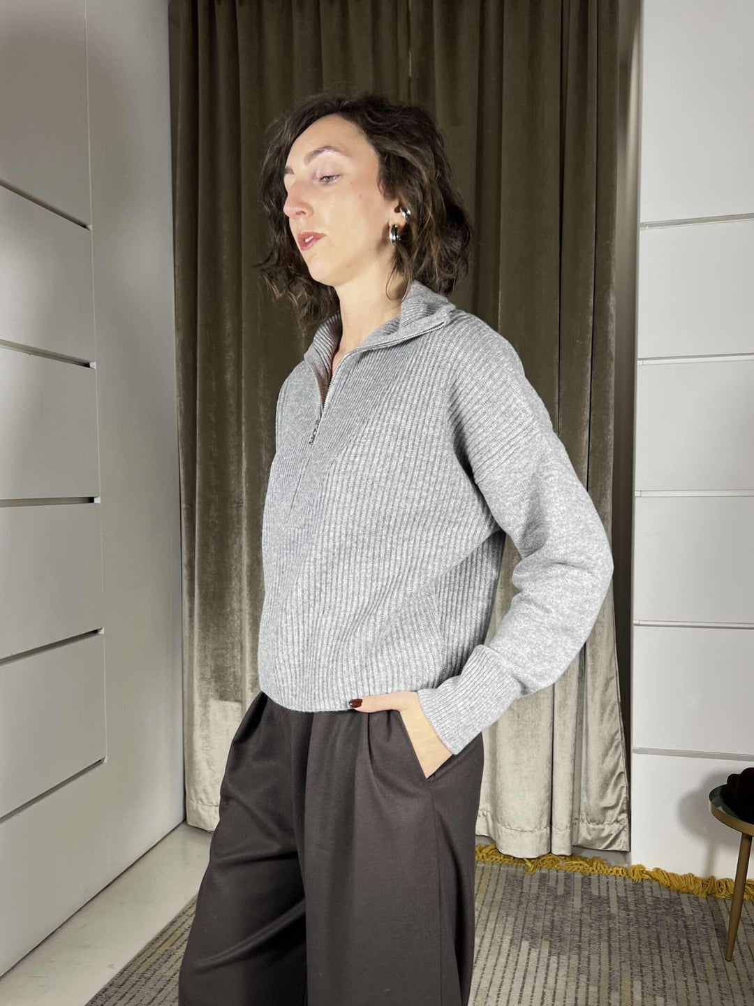 maglione con zip 100% lana grigio WL794AI25GRIGIO TENSIONE IN