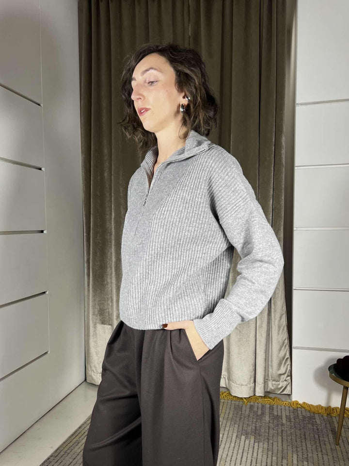 maglione con zip 100% lana grigio WL794AI25GRIGIO TENSIONE IN