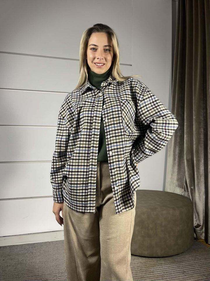 CAMICIA IN FLANELLA A SCACCHI TF1862PANNA/BORDEAUX/CELESTE/SENAPE VICOLO