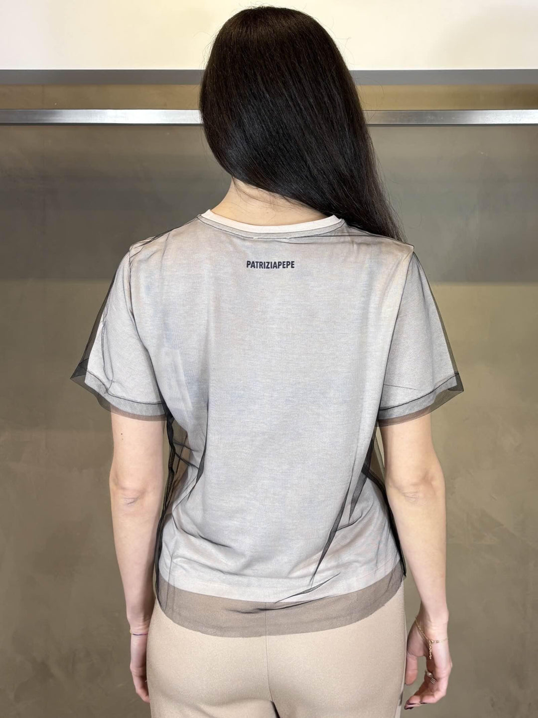 t-shirt double con scritta panna e nera 8M1815J370J4U3 PATRIZIA PEPE PREVIEW