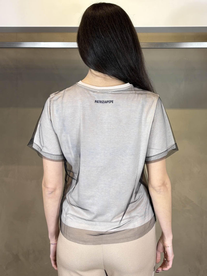 t-shirt double con scritta panna e nera 8M1815J370J4U3 PATRIZIA PEPE PREVIEW