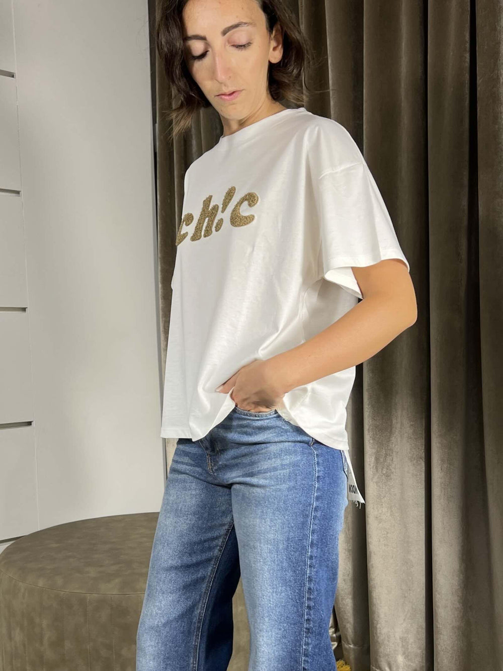 T-SHIRRT BIANCA CON SCRITTA CHIC 115381PANNA SUSY MIX