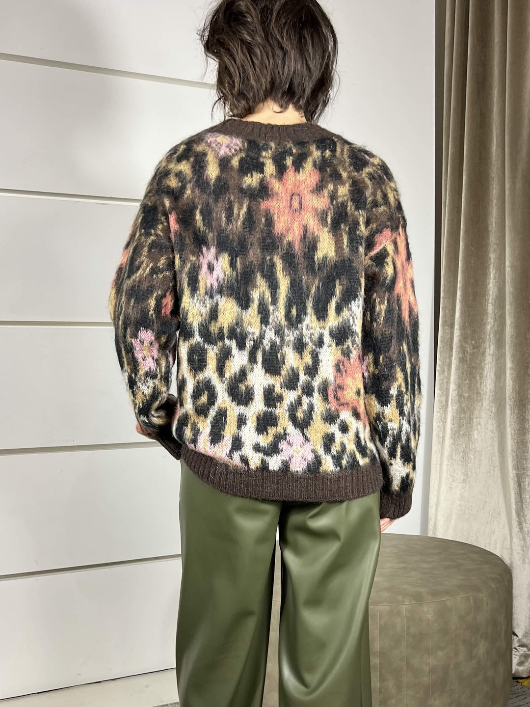 cardigan maculato scollo a v rosa D81250ROSA TENSIONE IN