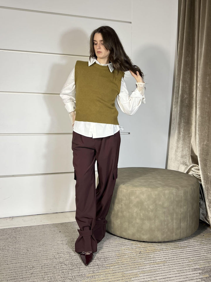 gilet girocollo con spallinaolio D80088OLIO TENSIONE IN