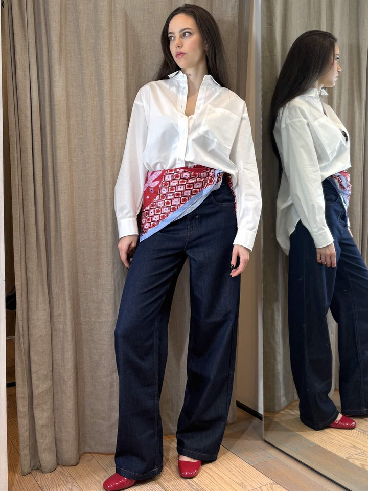 camicia bianca over in cotone con bottoni sul retro EDERE001 iBLUES