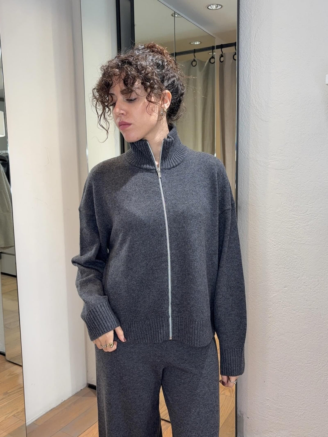 cardigan in lana con zip grigio melange ANTARES005 PENNYBLACK BLACK