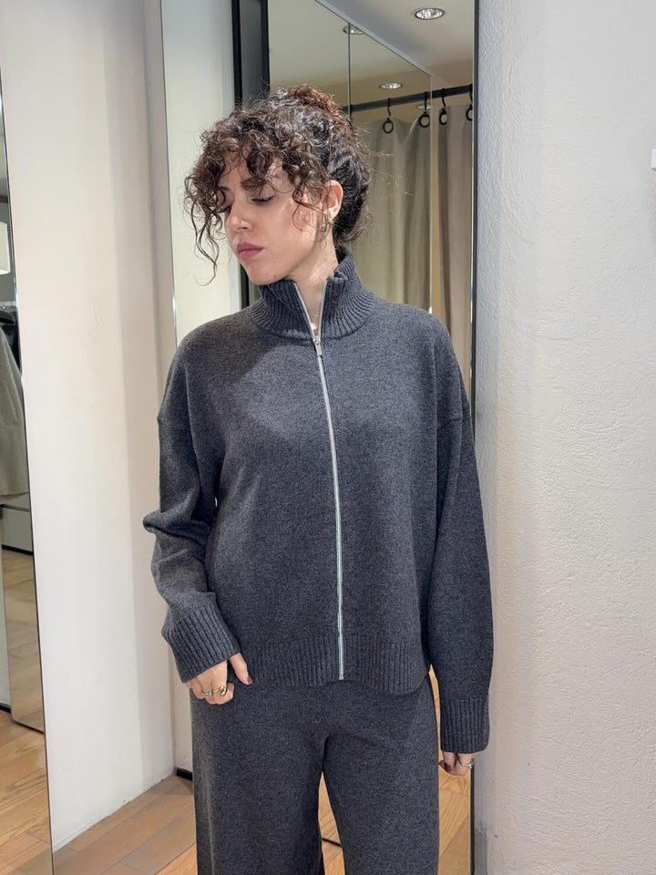 cardigan in lana con zip grigio melange ANTARES005 PENNYBLACK BLACK
