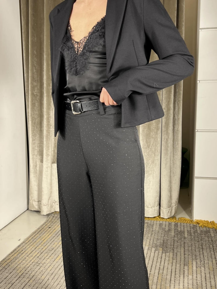 pantalone palazzo con strass tono su tono con cintura nero PFW-P325NERO HAVE ONE