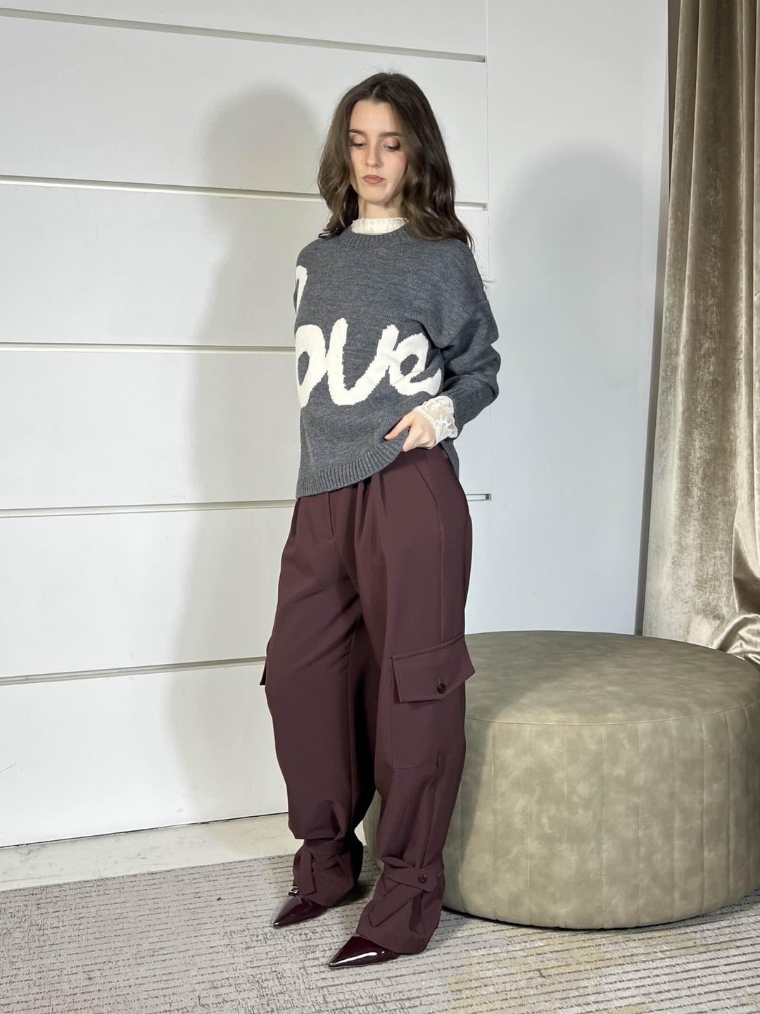 maglione girocollo con ricami charcoal misto lana W5HMJ64A400CHARCOAL TENSIONE IN