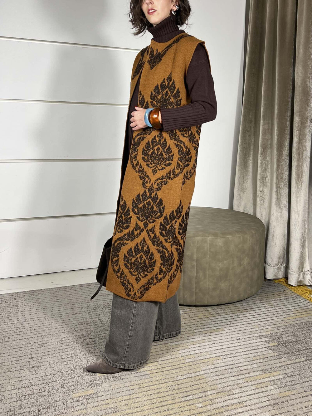 GILET LUNGO CON RICAMI DAMASCATI RUST W5HMG75A400RUST TENSIONE IN