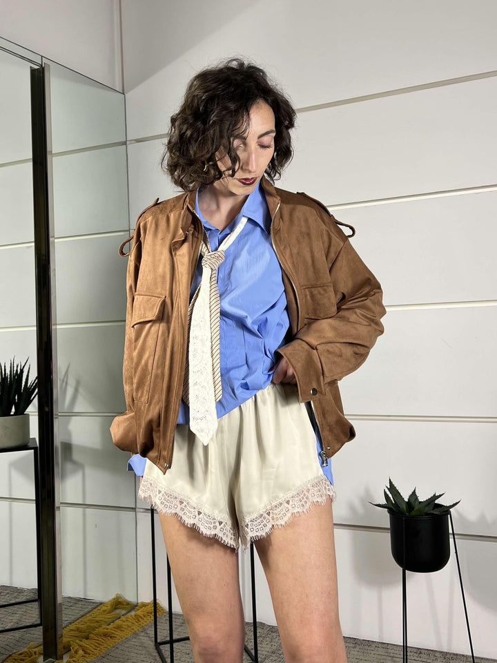 shorts satin con pizzo sabbia PVS-Q316SABBIA HAVE ONE