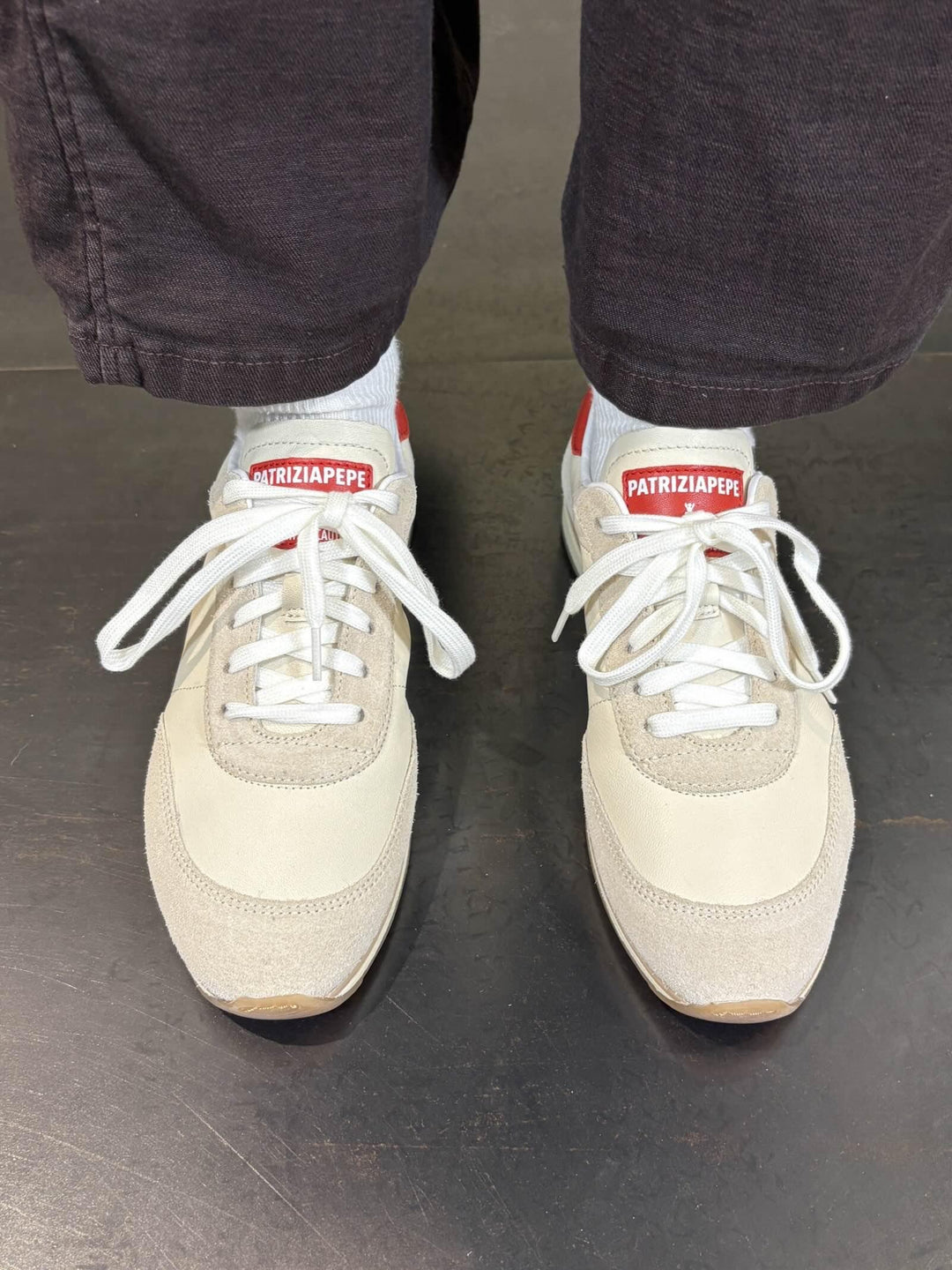 sneakers'93 in suede e pelle panna e rosse 2Z0074L150FG67 PATRIZIA PEPE PREVIEW