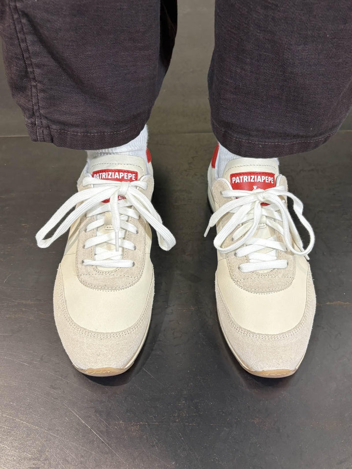 sneakers'93 in suede e pelle panna e rosse 2Z0074L150FG67 PATRIZIA PEPE PREVIEW