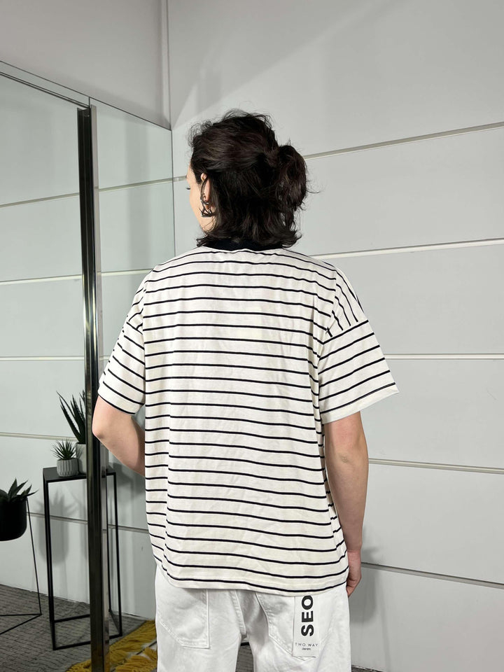 t-shirt a righe cons critta relax RAB0680NATURALE/NERO VICOLO