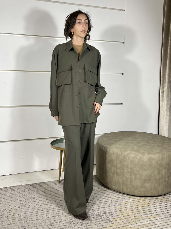 camicia over con tasche a patta verde militare 26C1023MILITARE TENSIONE IN