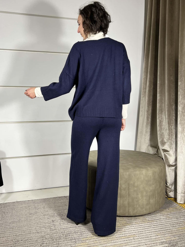 completo blu maglia e pantalone a palazzo in calda viscosa LN871325BLU SUSY MIX