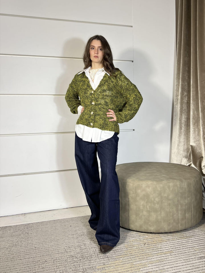 cardigan scollo a v verde 33059FVERDE MULTICOLOR VICOLO